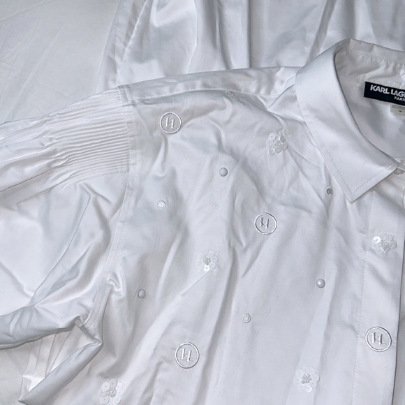 Karl Lagerfeld Paris | Women's Embellished White Shirt Dress - Picture 16 of 16